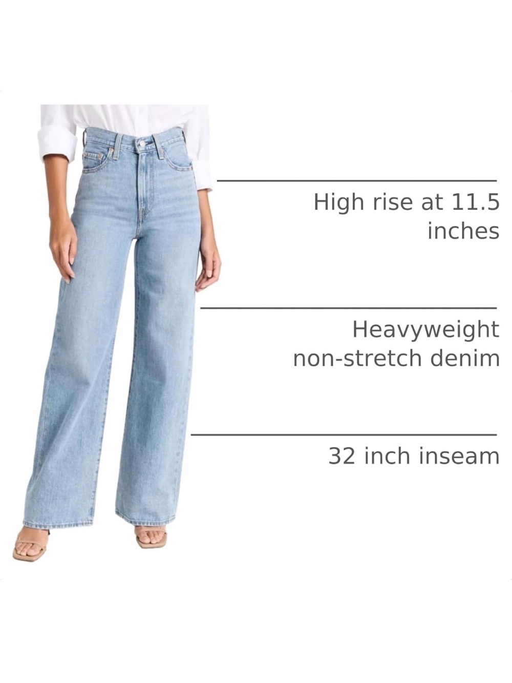 Levi’s Ribcage High-Waist Wide Leg Jeans - Light Blue - Picture 3 of 7